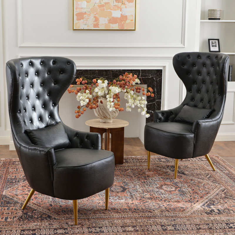 Fauteuil à oreilles Flaxville, Similicuir noir