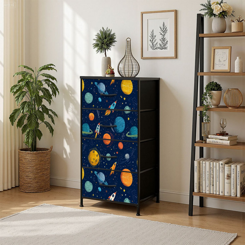 Commode de rangement verticale 4 tiroirs Thème de l'espace système solaire pour enfants