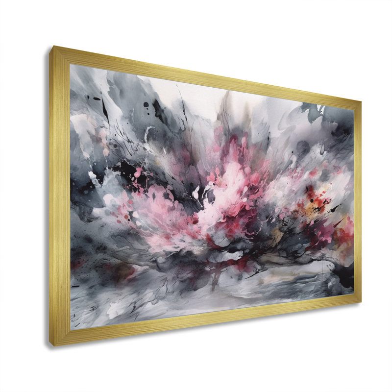 «Evolving In Pink Grey», impression sur toile, Cadre doré simple, H 16 po x l 32 po x P 1 po