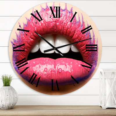 Beautiful Female Lips With Pink Lipstick - Modern Wall Clock