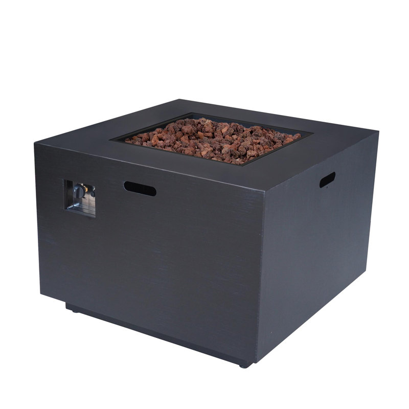 31" Outdoor Iron Square Propane Fire Pit, Tank Inside- 50,000 BTU, Dark Gray