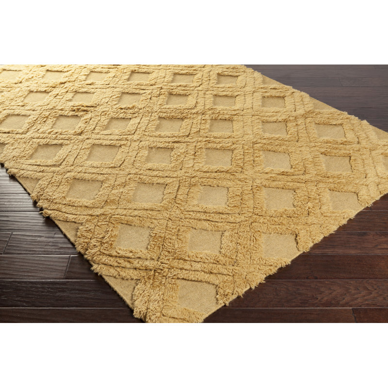 Tapis jaune en laine tissé à la main Burchfield, Rectangle 3 pi 6 po x 5 pi 6 po