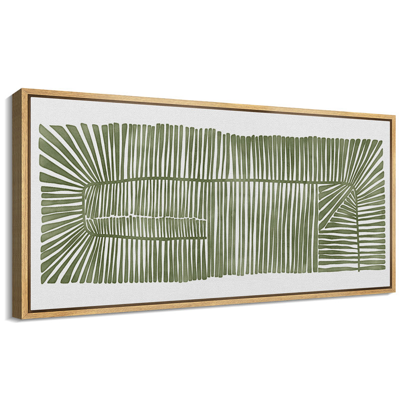 Abstract Green Botanical Simple Minimalist Extra Large Framed Wall Art Oversized Canvas Print, Natural, 30" H x 60" W