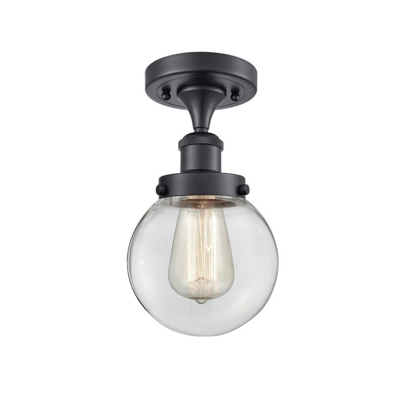 Plafonnier semi-encastré 1 lumière 6 po Chippewa, Noir mat, Ampoule non incluse, Transparent