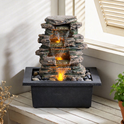 Tabletop Water Fountain Soothing Sound for Zen Relaxation, Rustic Home & Room Decor with Automatic Pump and pebble