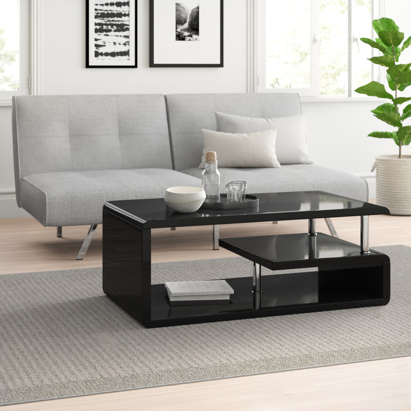 Alexa Floor Shelf Coffee Table with Storage, Black
