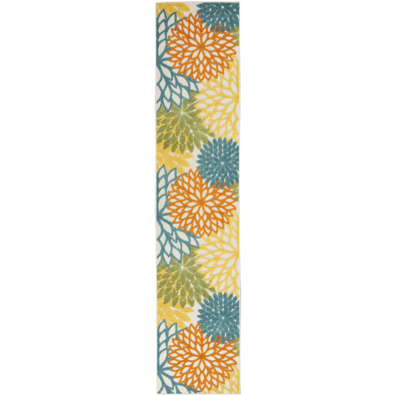 Tapis intérieur / extérieur floral Armone, Tapis de couloir 2 pi 3 po x 12 pi