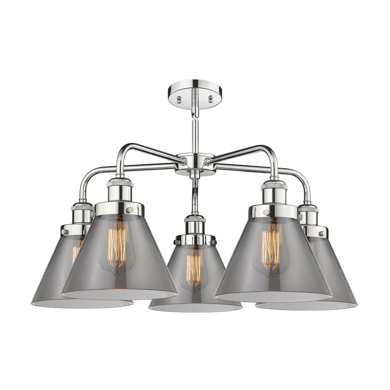 Lustre suspendu 5 lumières Cone, Plaqué couleur fumée, Chrome poli