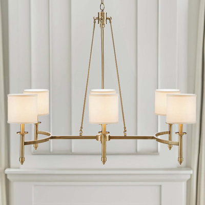 Lustre 6 lumières avec abat-jour tambour en tissu Voir ci-dessous
