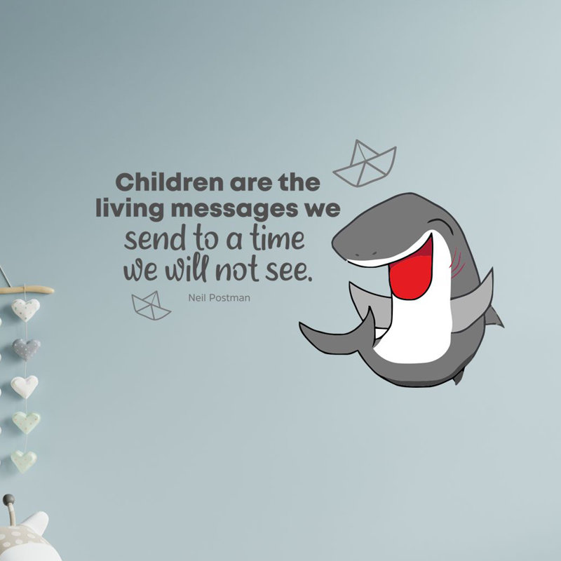 Décalcomanie murale enfant mignonne requin en vinyle, H 27 po x l 30 po x P 0,05 po
