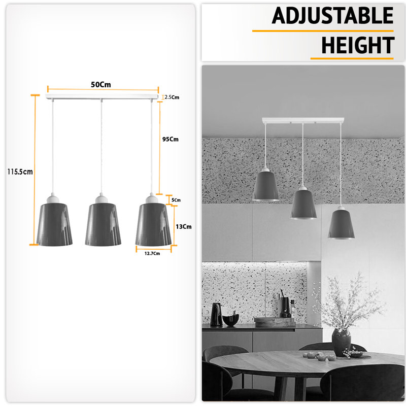 Humeyra 3 - Light Kitchen Island Pendant, Black/White, No