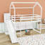 Lit mezzanine simple en bois avec glissoire, tablettes et lumière chaude-60587249
