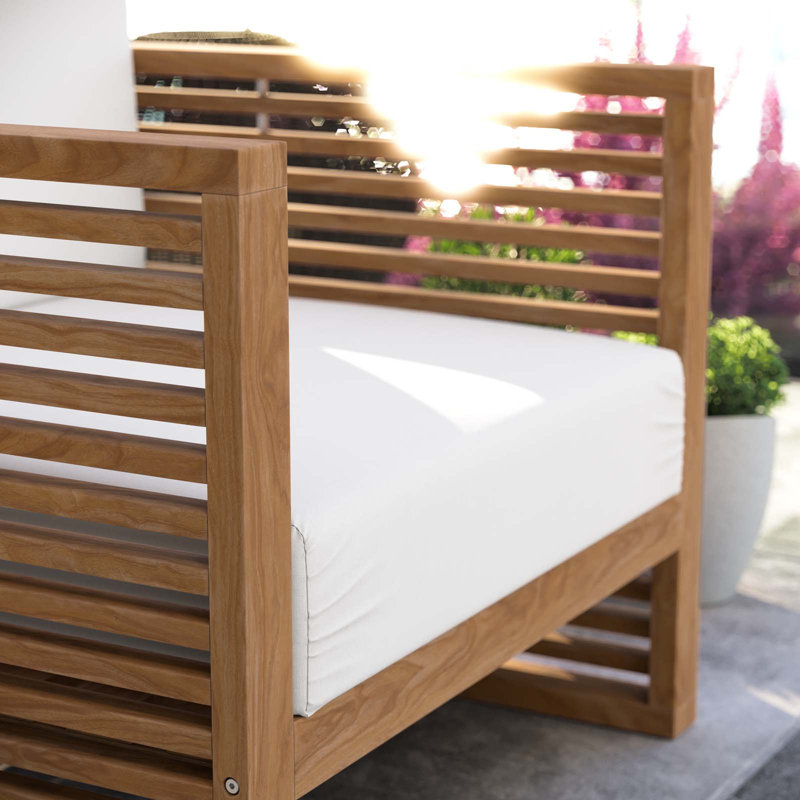 Teak Wood Outdoor Patio Armchair, White