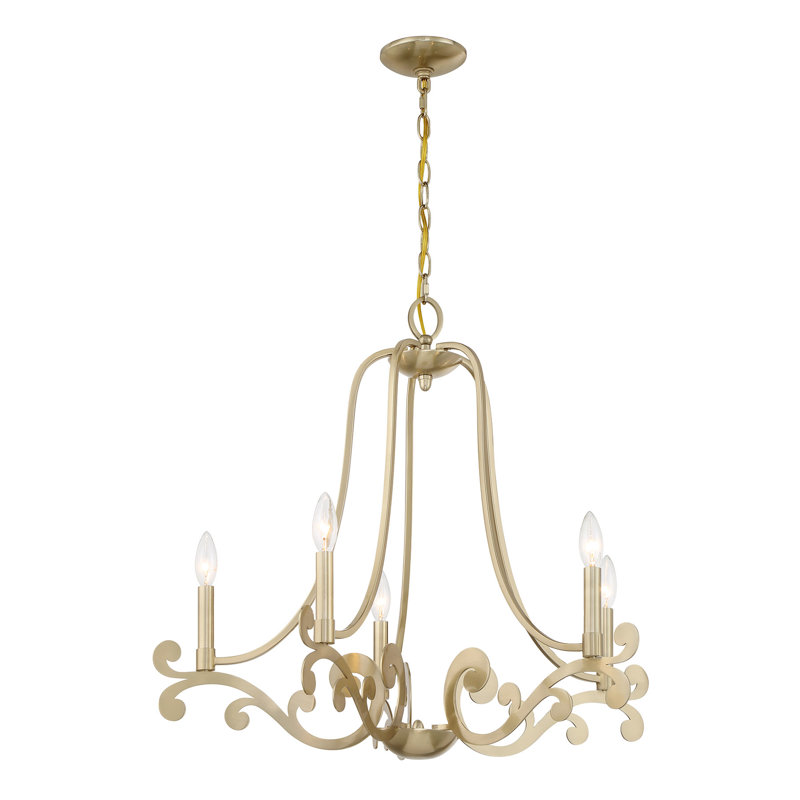 Lustre 5 lumières en laiton noble Lombard, 5 lumières, H 24 po x l 27 po x P 27 po