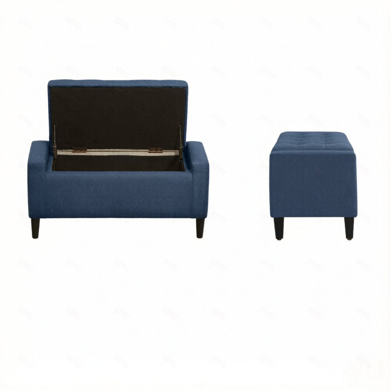 Banc de rangement avec repose-pieds, banc d'entrée rembourré avec siège, avec plateau relevable et pieds en bois d'hévéa