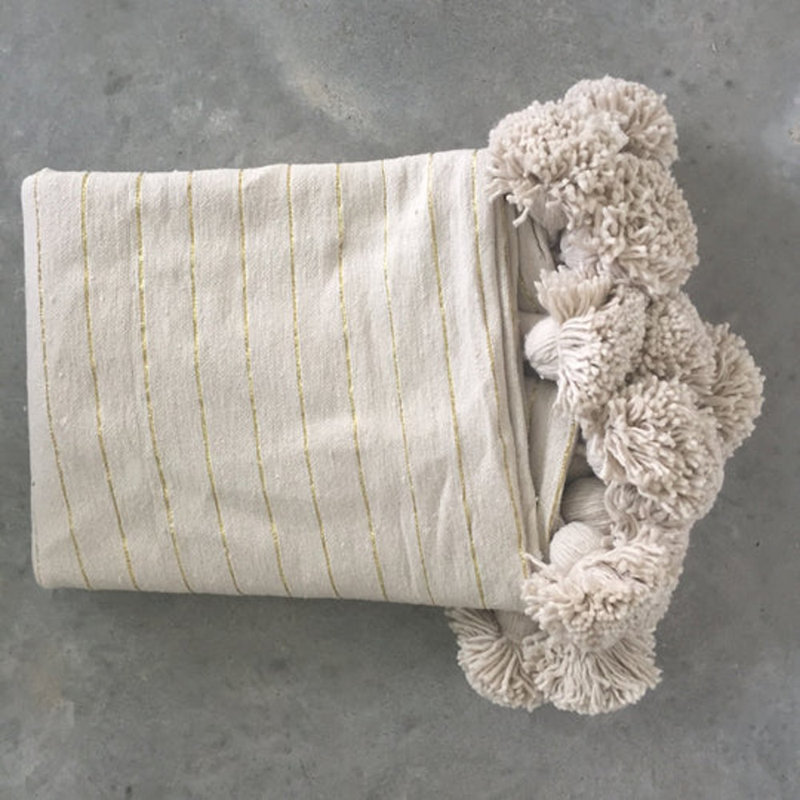 Striped Cotton Pillow Cover, Gold/Cream