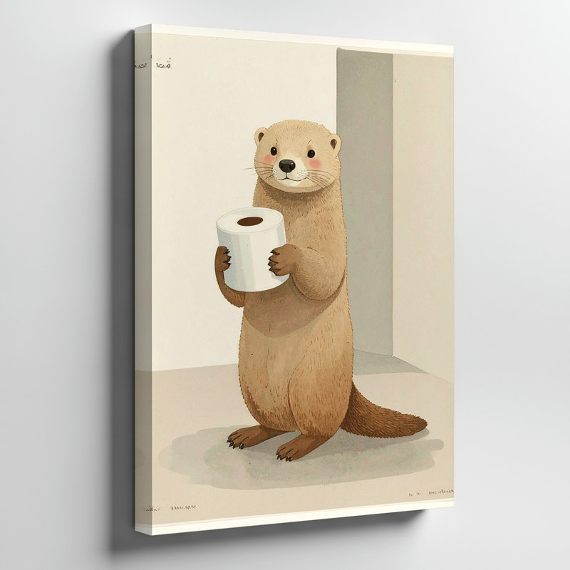 Illustration mignonne d'un ours tenant une tasse assise d'une manière décontractée, H 24 po x l 18 po