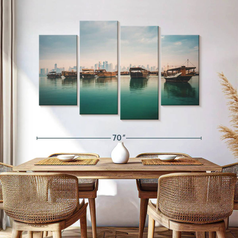 Mehar, corniche de Dhang, bateaux de boutre, H 42 po x l 68 po