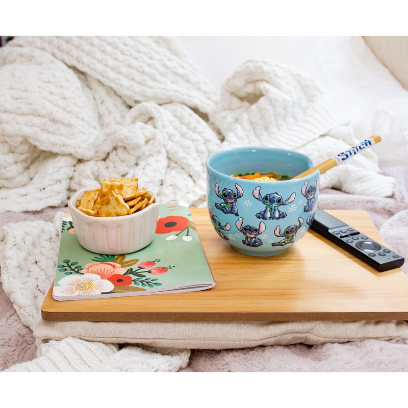 Blue Ceramic Disney Lilo & Stitch Ramen Bowl Set with Chopsticks