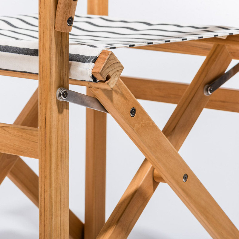 Directors Chair Table, Black/White Striped/Natural Wood