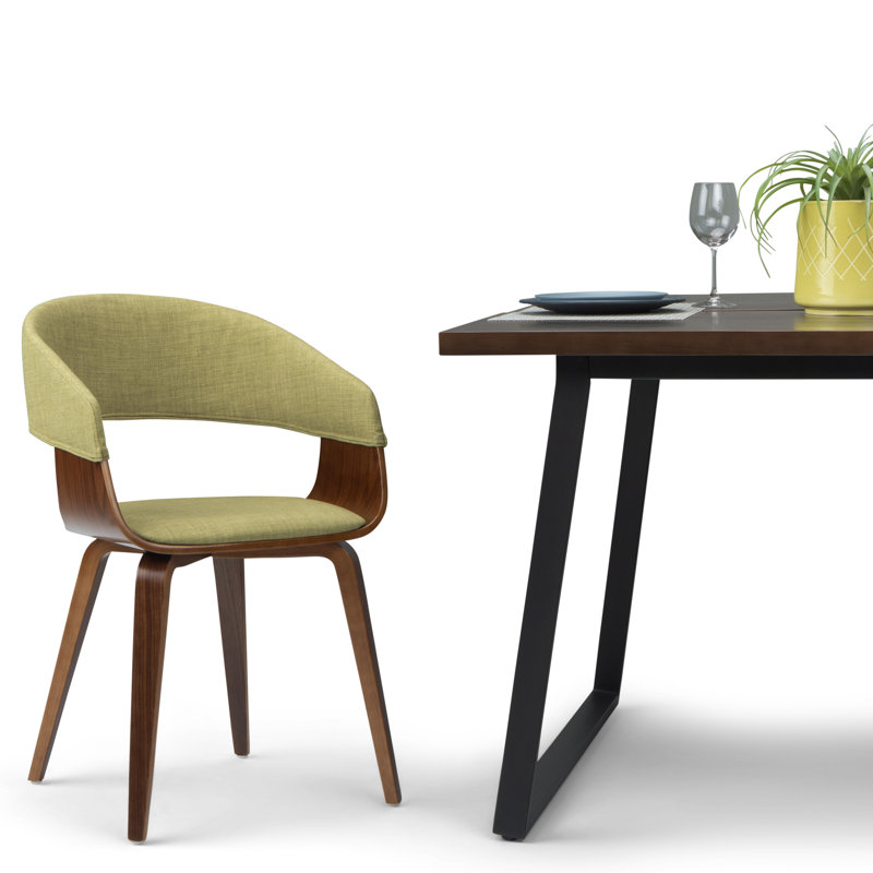 Lowell Bentwood Upholstered Dining Chair with Curved Backrest in Mid-Century Modern Style, Light Acid Green