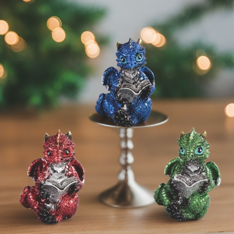 3-PC Set 2"H Dragon Reading Figurine
