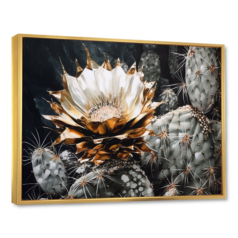 «Rozenia Yellow Gray Cactus», impression sur toile, H 12 po x l 20 po x P 1 po, Cadre flottant doré