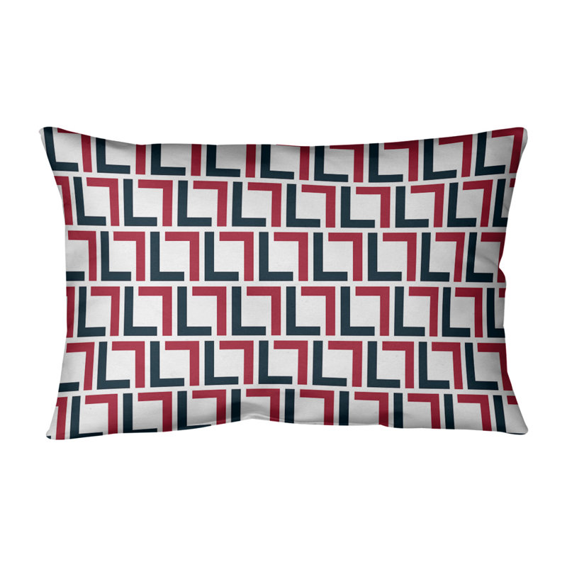 Housse de coussin rectangulaire de luxe Houston, Blanc / bleu foncé acier / rouge bataille, Croisé en coton