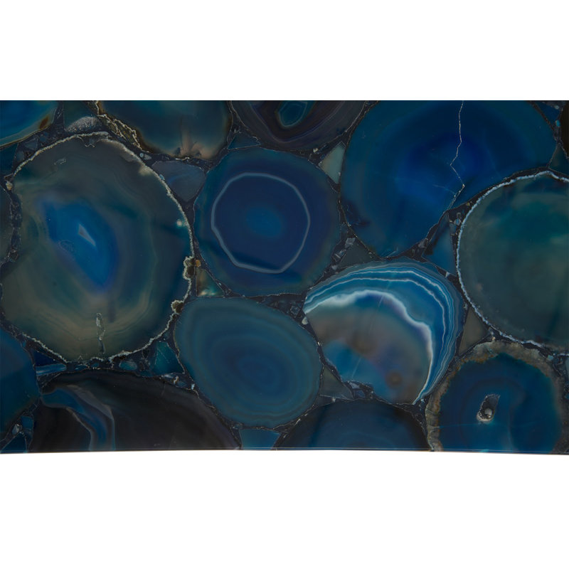 Contemporary Agate Mosaic 48" Blue and Silver Coffee Table