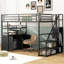 Full Size Metal Loft Bed With Storage Staircase And Wardrobe-754105327