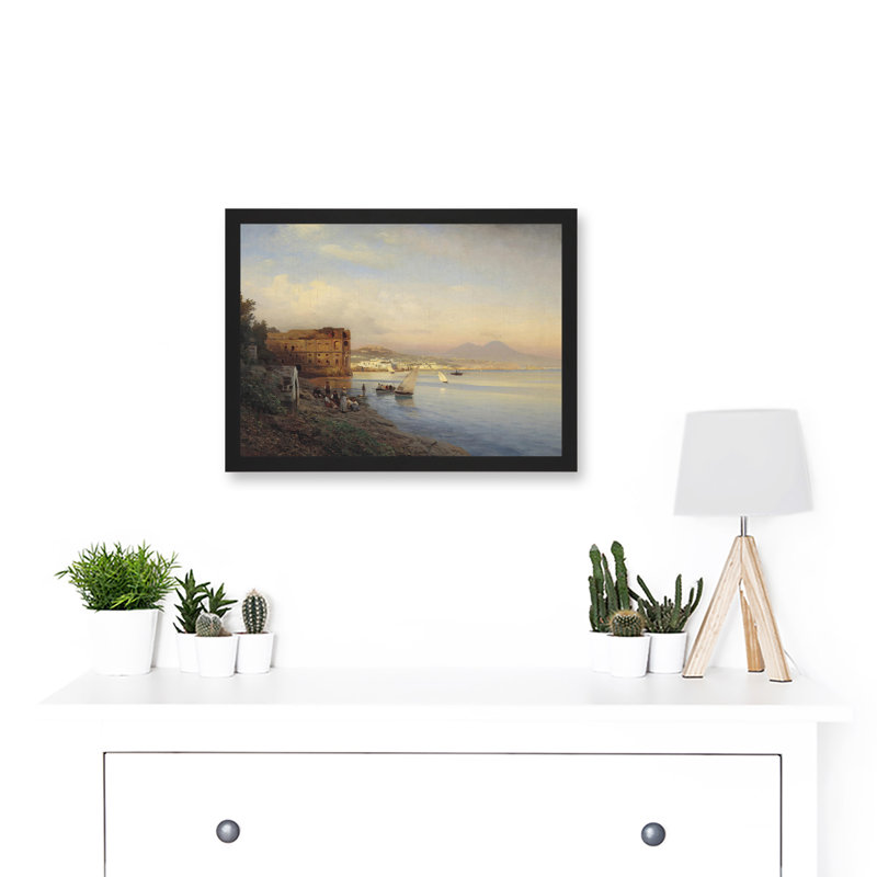 Painting Seascape City Flamm Bay Naples Queen Palace by Albert Flamm - Single Picture Frame Painting