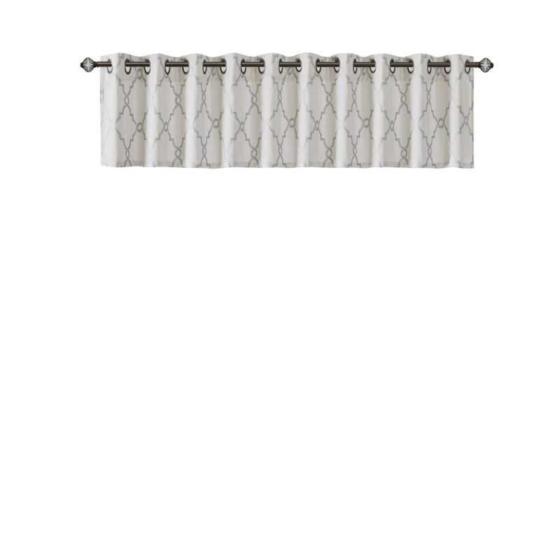 Fretwork Print Grommet Top Window Valance Ivory/Grey 50X18", Ivory/Gray