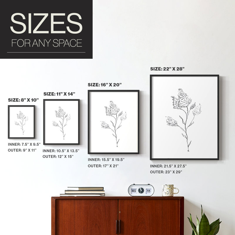 Floral Sketch Framed Print - Solid Wood, Black, 30" H x 24" W
