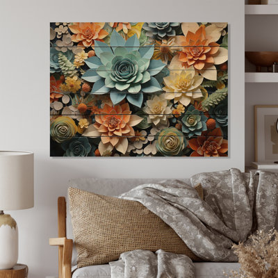 «Green Succulents Flowers Serene Succulents III», reproduction sur bois