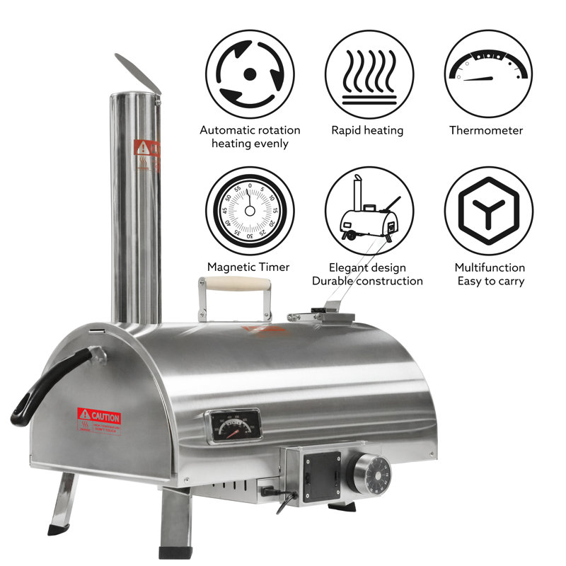 Portable Stainless Steel Wood Fired Outdoor Pizza Oven with Timer