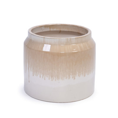 2 - Piece Gradient Ceramic Flowerpots For Patio And Outdoor Areas, White Brown Finish, Supports Root Growth Planters Garden Windowsill, Glossy, Promote Health