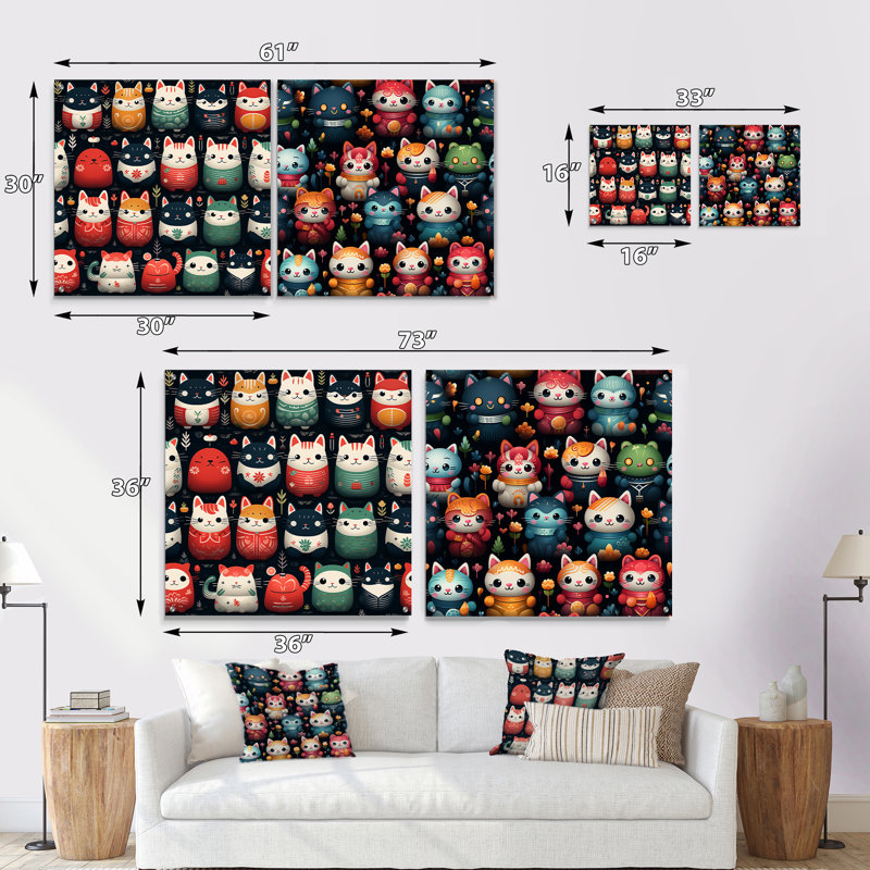 «Maneki Neko Lucky Cat For Children», ensemble de 2 verres muraux en acrylique, H 16 po x l 33 po