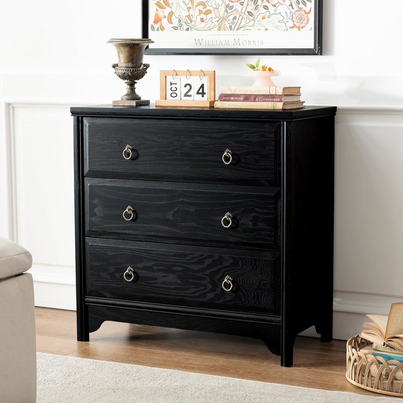 Commode 3 tiroirs en bois d'ingénierie, finition bois naturel et peinture à l'eau, commode de rangement rétro. (Noir), Noir