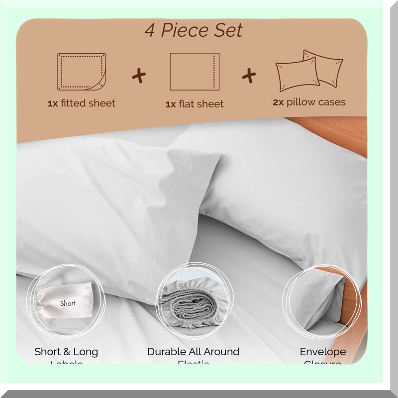 CoolCotton Percale Luxury Sheet Set - 4 Piece Queen Size, Deep Pocket 15, Soft Cooling Sheets, Hotel Quality, Easy Care, Gray - Fitted Sheet, Flat Sheet, 2 Pillowcases