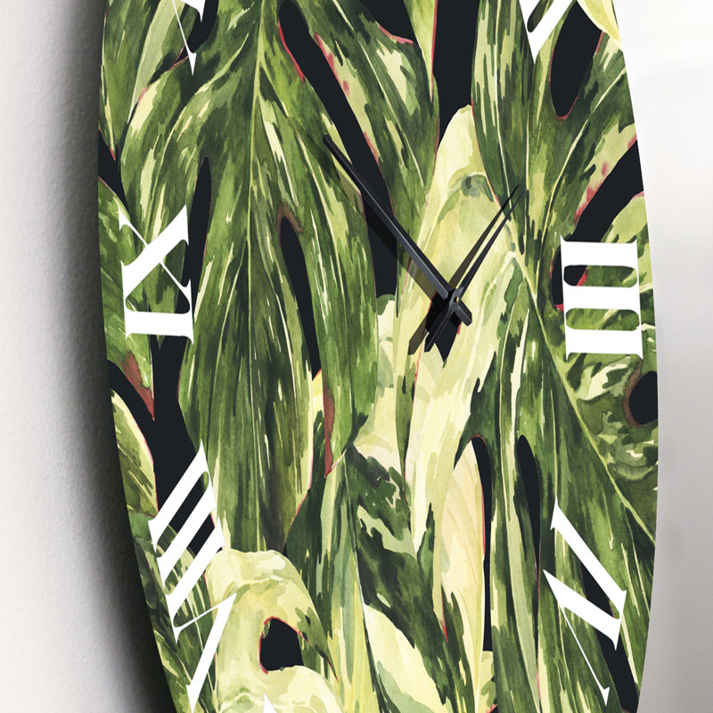 Horloge murale exotique sur fond naturel II Natural Leaves, Moyen