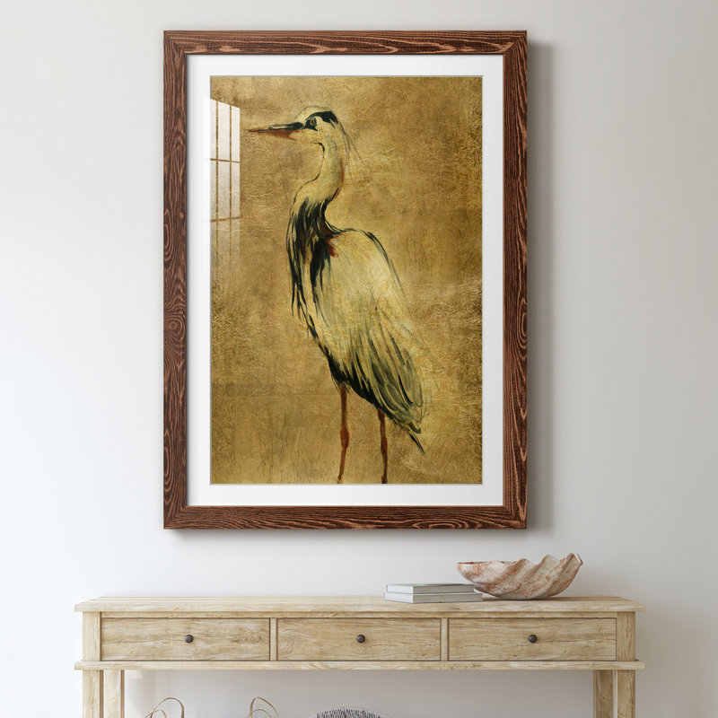Gold Crane at Dusk II - impression, Papier avec cadre érable, H 31,5 po x l 23,5 po x P 1,5 po