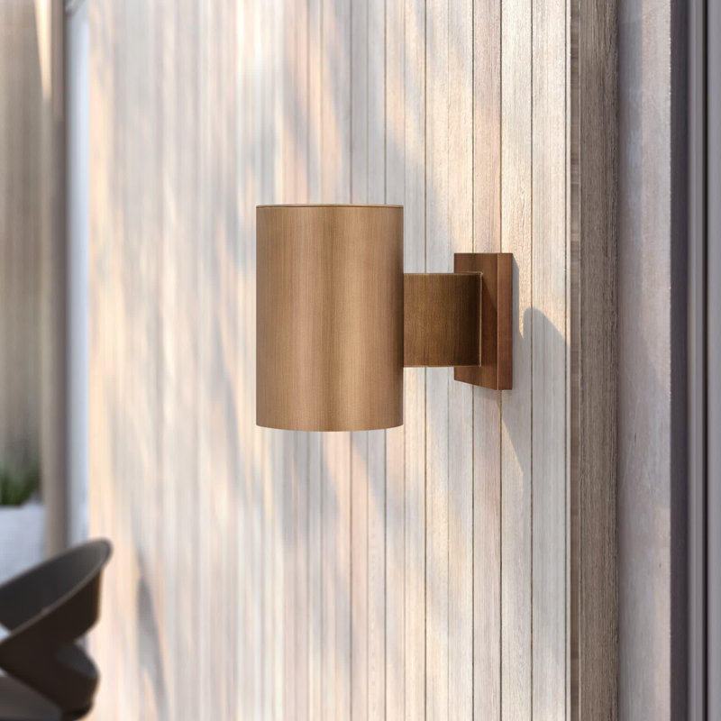 Edith Aluminum Outdoor Armed Sconce, Warm Brass, 7.25" H x 5" W x 8" D, Down