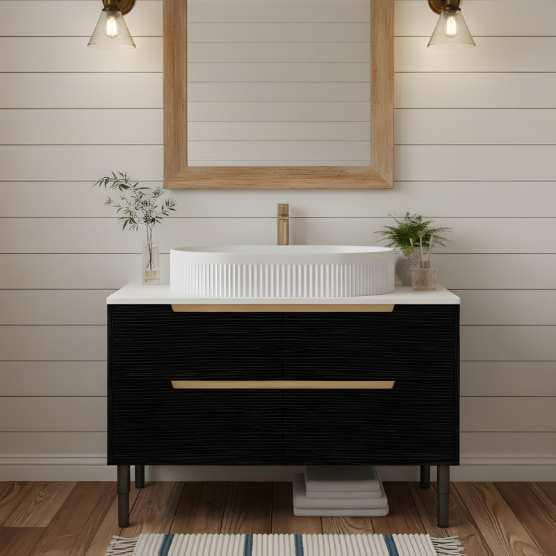 Meuble-lavabo 36 po, lavabo intégré en céramique, Noir