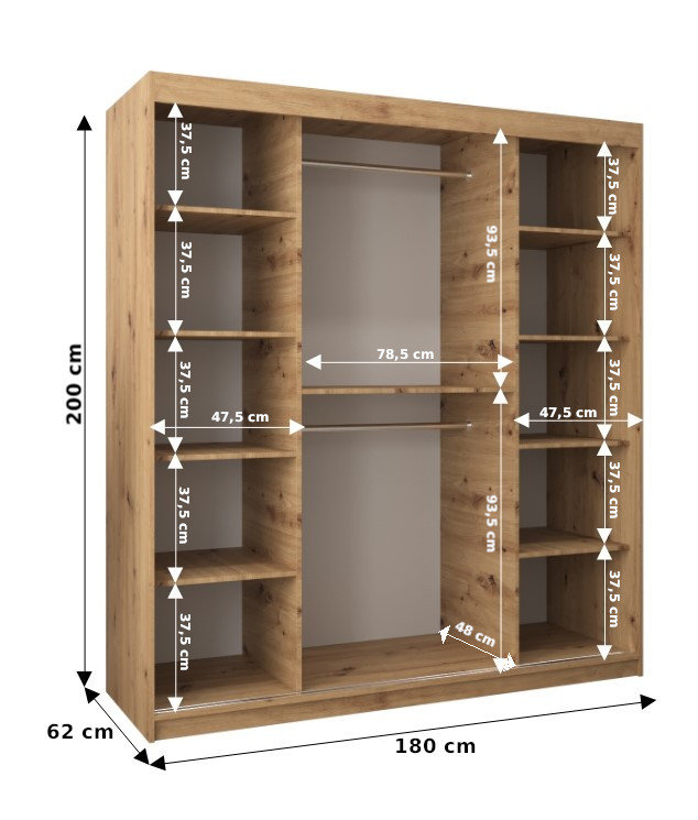 Douglassville 2 Door Manufactured Wood Wardrobe, 180cm H x 62cm D, Sonoma/Black