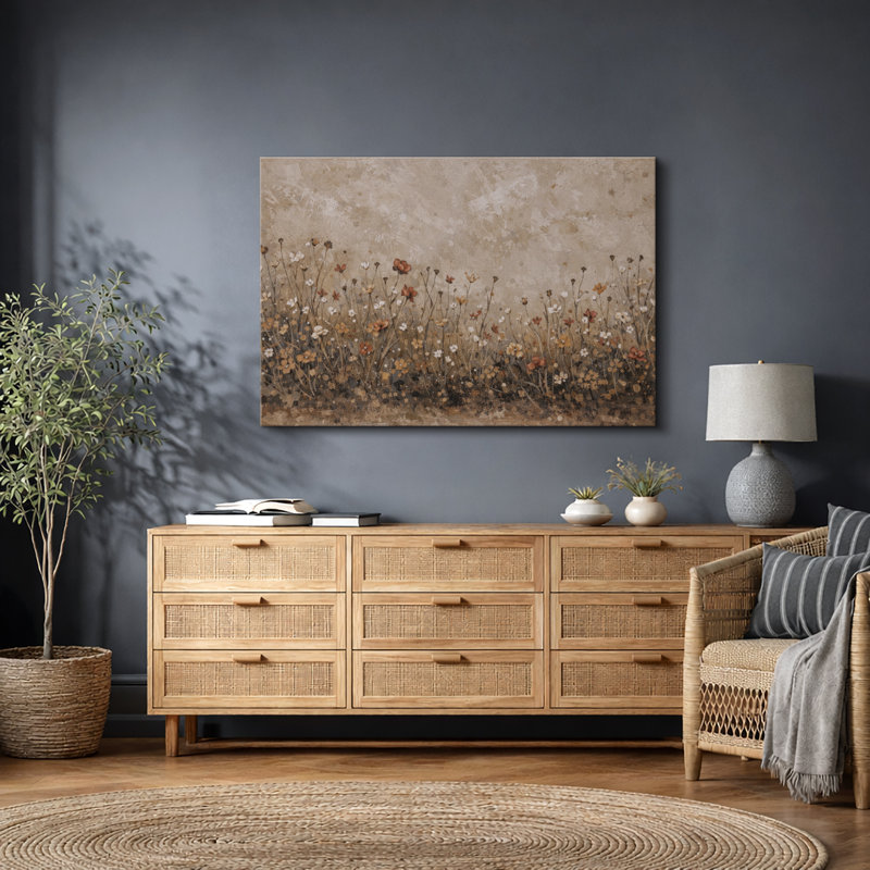 Autumn Wildflower Meadow Artwork, Living Room Pictures, Framed Canvas Giclee Print Wall Art, Wrapped Canvas, 24" H x 16" W