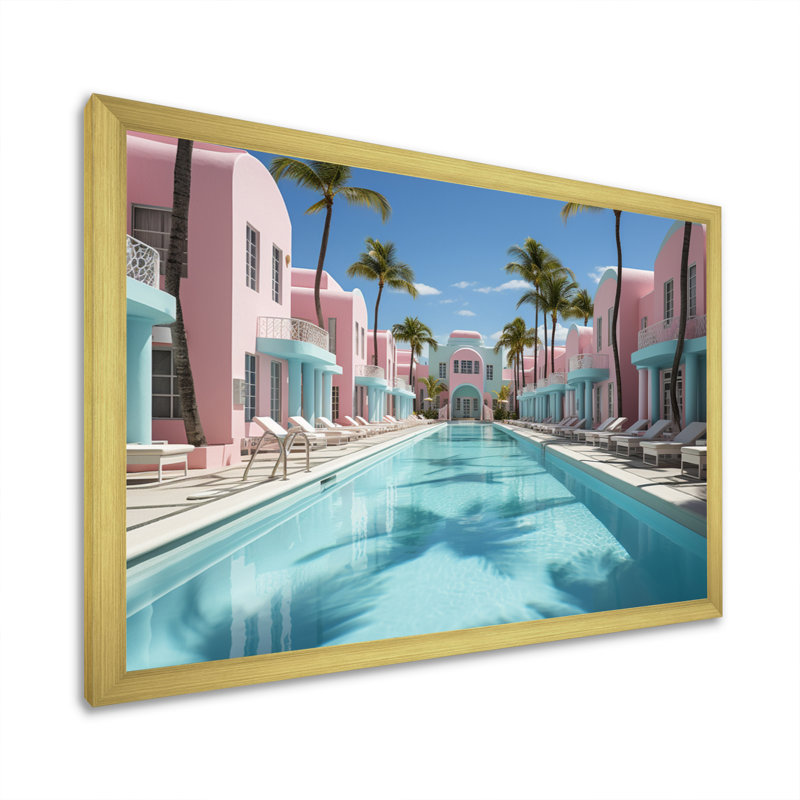 «USA Miami Vibes - USA», reproduction sur toile, H 16 po x l 32 po x P 1 po, Cadre doré à une seule photo