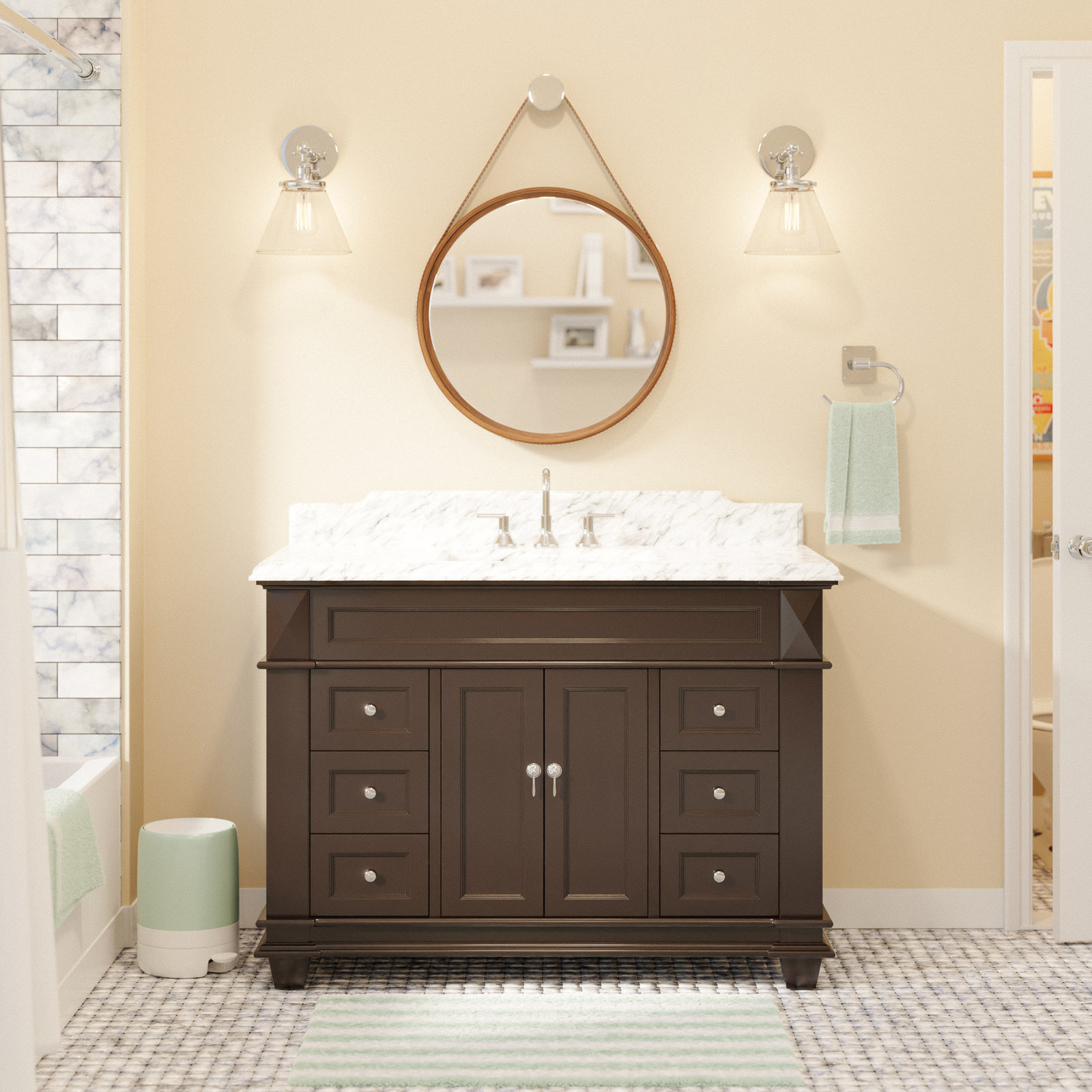 Ensa 48'' Single Bathroom Vanity, Carrara Marble, Chocolate