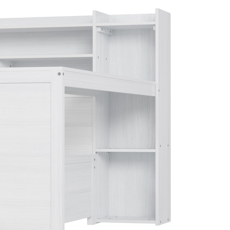 Wooden Twin Size Daybed With Storage Shelves, Multi-Functional Bed With Two Storage Drawers And Study Desk, Antique White