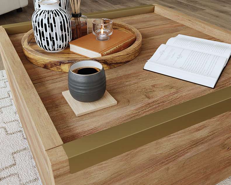Modern Square Coffee Table with Storage, Tan