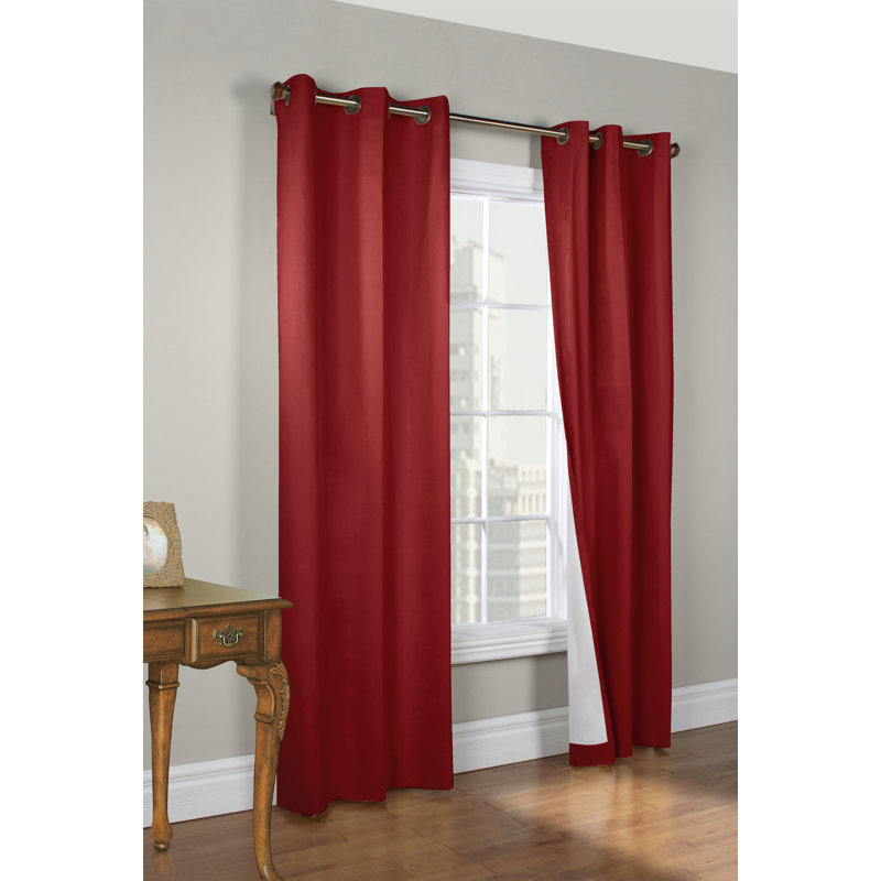 Mcgowen 100% Cotton Solid Room Darkening Thermal Grommet Curtain Panels, 40" W x 95" L, Burgundy